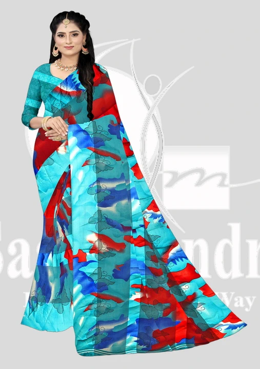 Wetless Printed Saree - Kvya 431 - Blue Mix